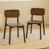 Emiko Wooden Dining Chair in Acacia Wood with American Walnut Finish. Sleek and modern stylish dining chairs for contemporary dining space.